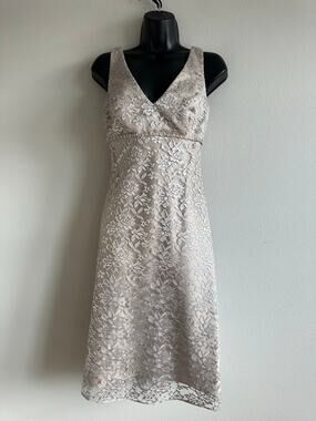 Vintage Y2k 90s Lace Midi Dress Beaded Empire Waist Romantic Fairycore Champagne